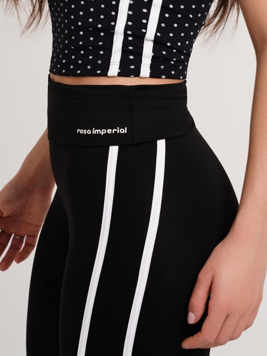 CALÇA FLARE FOLD DUO PRETO COM BRANCO