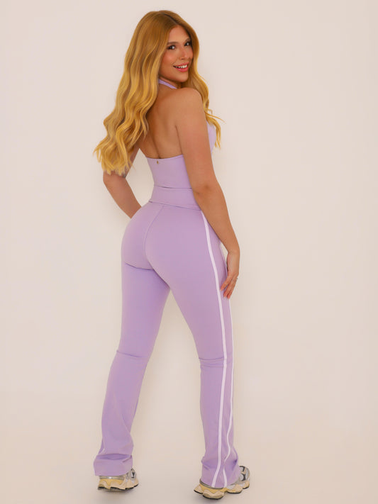 CALÇA FLARE FOLD DUO LAVANDA COM BRANCO