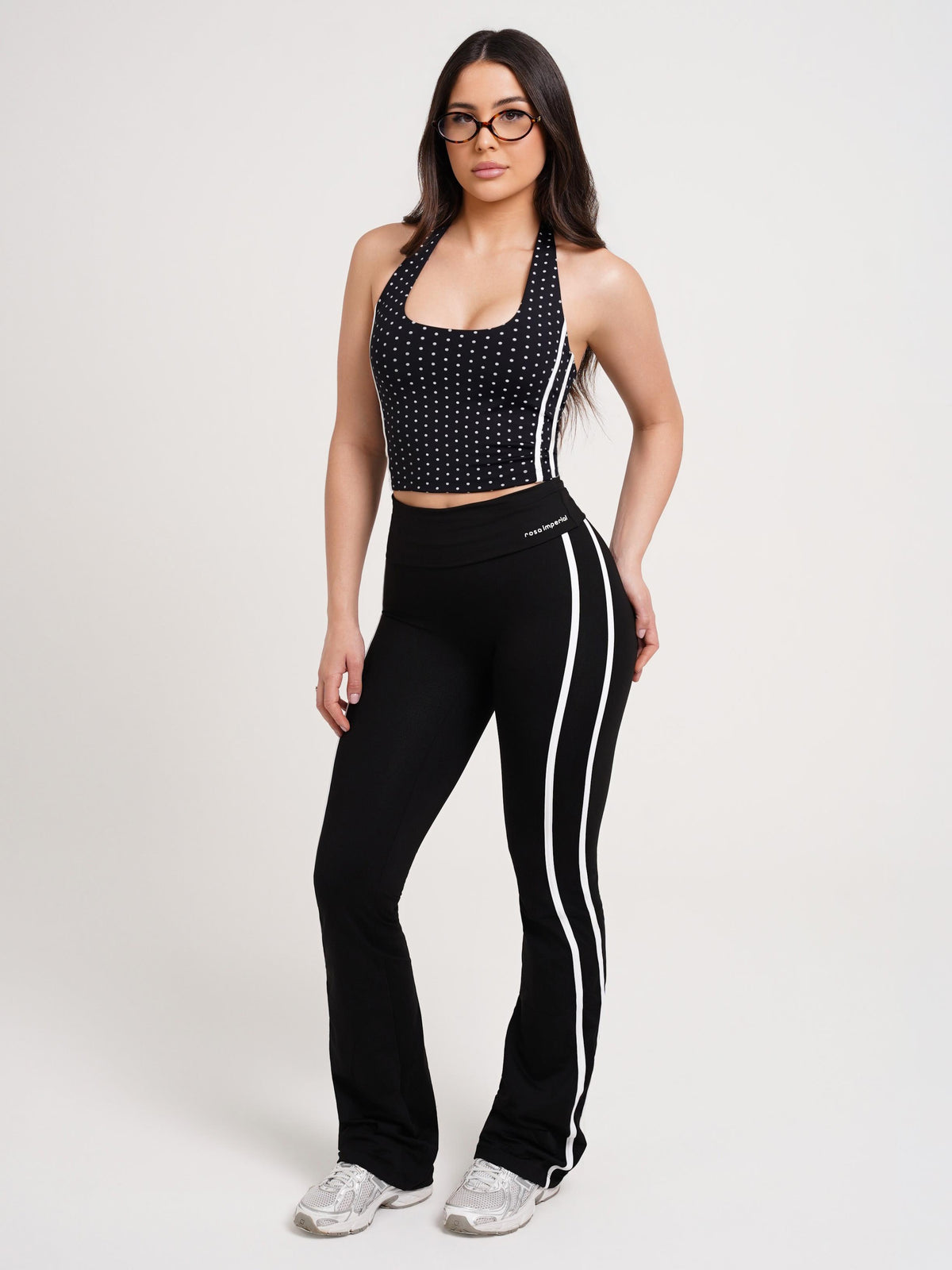 CALÇA FLARE FOLD DUO PRETO COM BRANCO