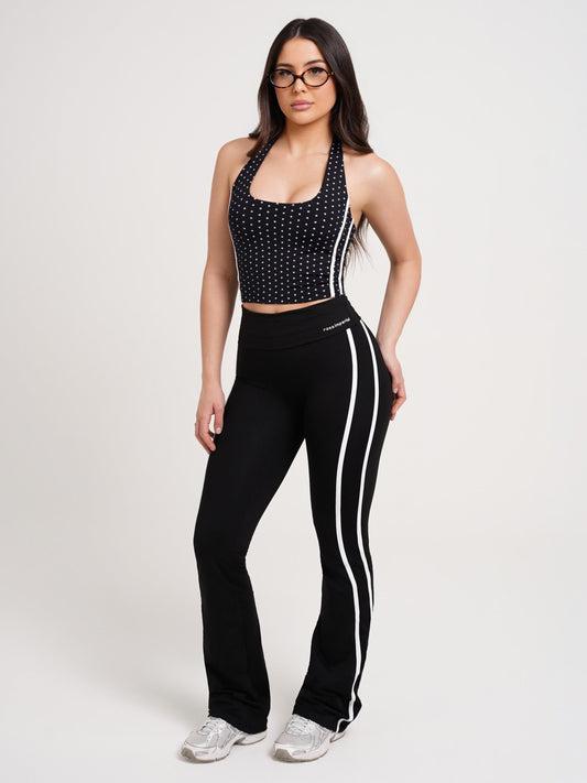 CALÇA FLARE FOLD DUO PRETO COM BRANCO