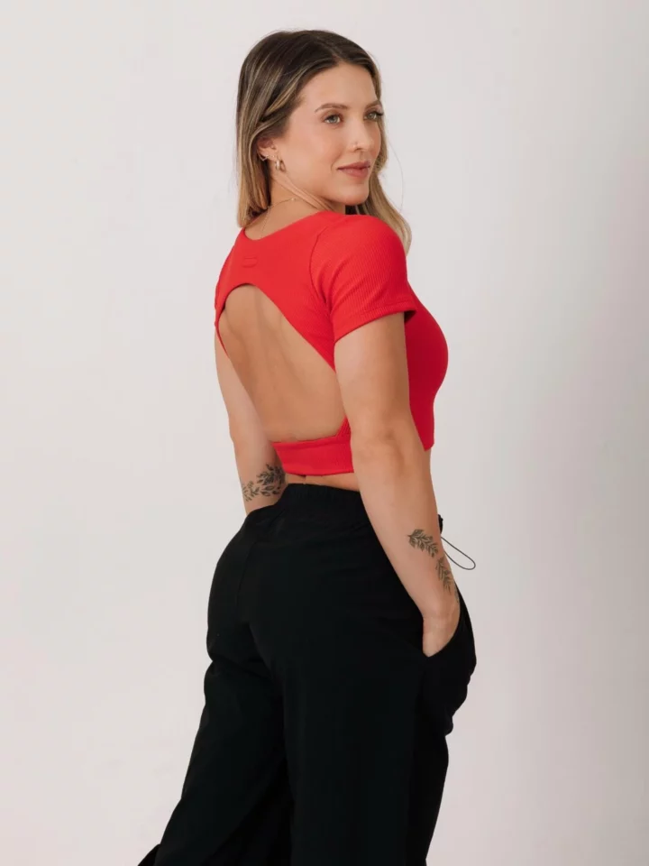 Alternative view of Cropped Balance Canelado Red Sunset