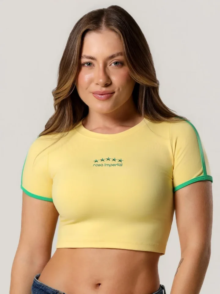 Cropped Brasil Amarelo Com Verde