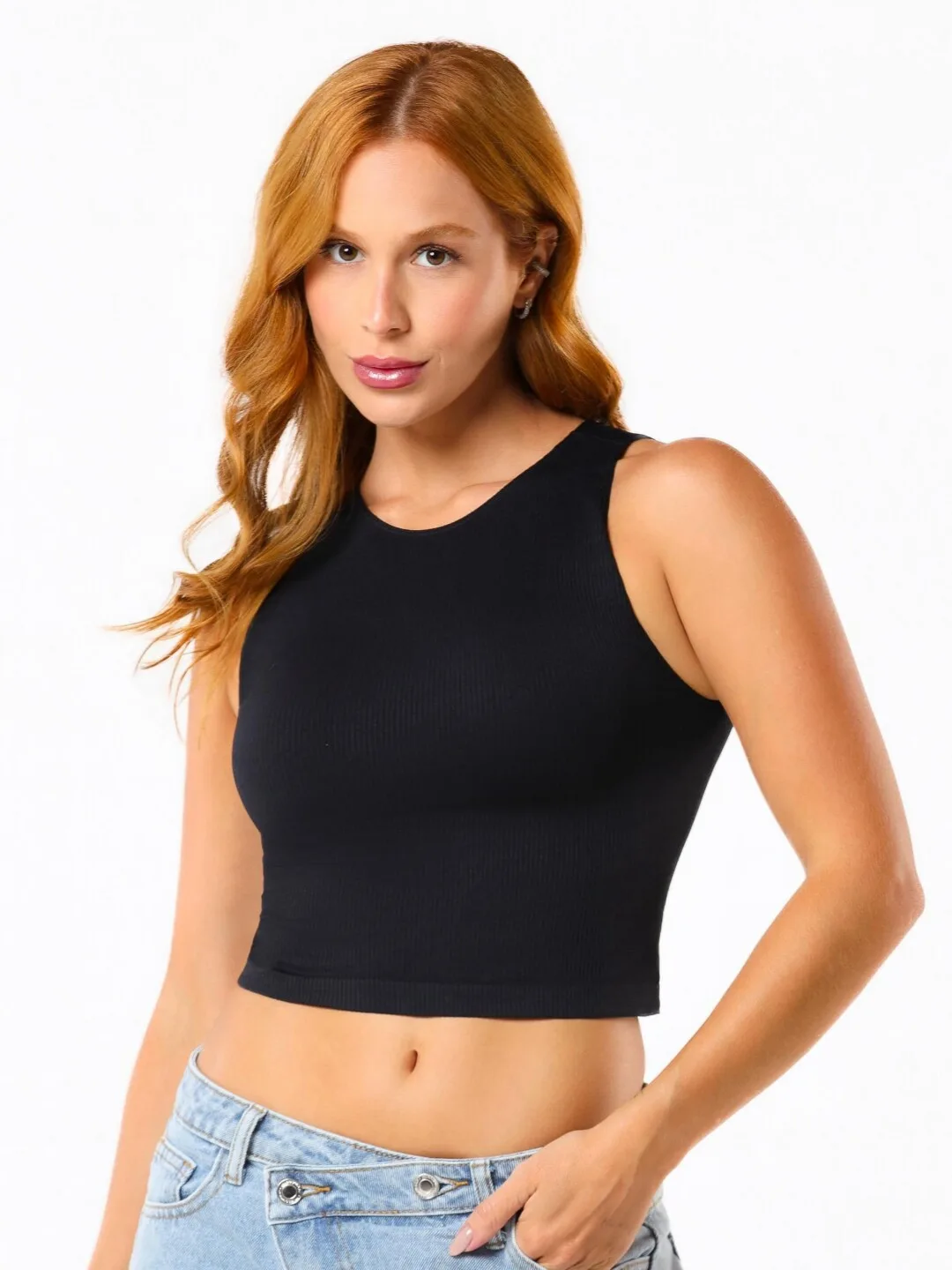 Cropped Regata Seamless Comfy Preto